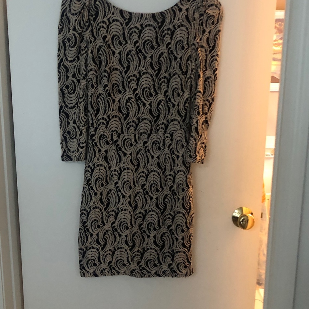 Black and Beige Patterned Women’s Dress
